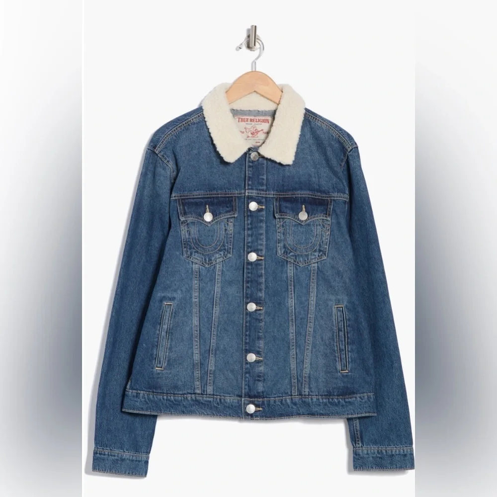 True Religion Faux Shearling Trim Trucker Jacket